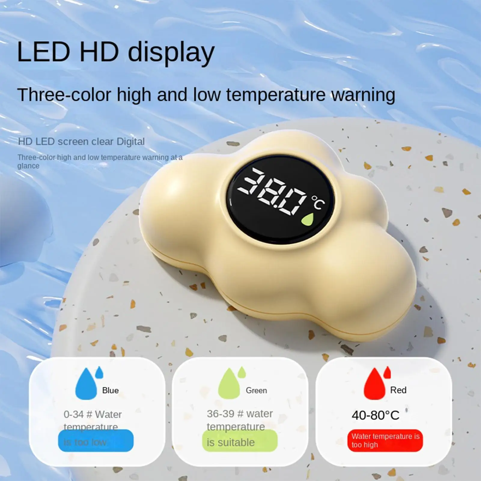 Cloud Shape Bathtub Temperature Gauge with LED Display, Waterproof Floating Sensor Bathtub Digital Temperature Gauge for Kids