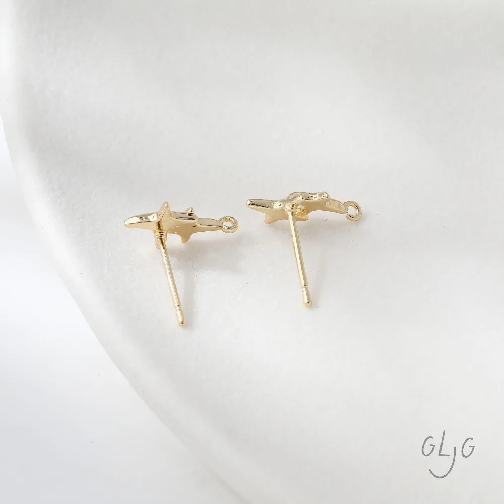 6PCS Dainty Celestial North Star Ear Studs Diy Earrings Connectors Jewelry Findings Supplies 14k Gold Plated Accessories 9*13mm view 4
