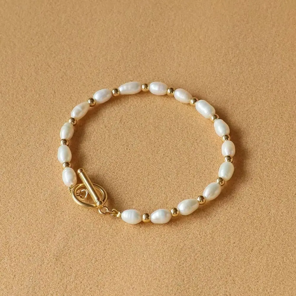 Hengsheng 5-6mm Rice Shape Freshwater Pearl Bracelet for Women OT Buckle 16cm 18cm 20cm Bracelet Jewelry Gift 2025 New Arrivals