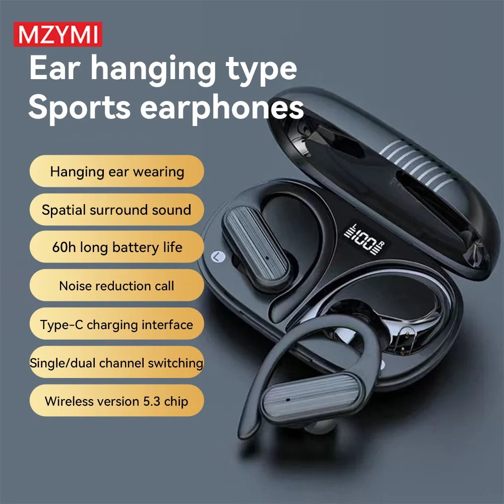 MZYMI Over Ear Wireless Bluetooth Headphones Bluetooth 5.3 Intelligent Digital Power Display Physical Noise Reduction For Sports