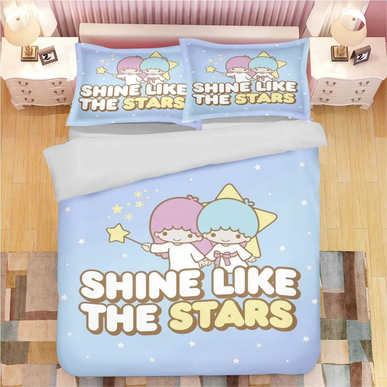

Детский пододеяльник MINISO-LITTLE TWIN STARS, комплект постельного белья King Size, двойные чехлы с детским принтом, 100% полиэстер