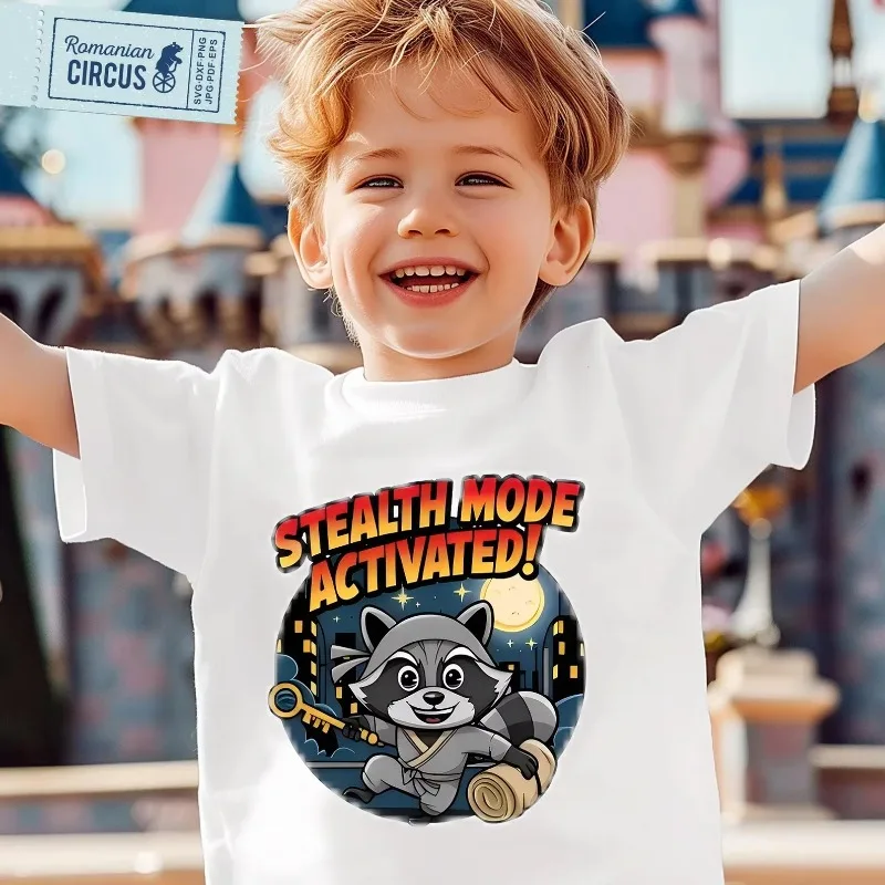 

2026 Ninja Cat Cartoon Short-Sleeved T-Shirt Summer Casual Cotton Comfortable Cute Top for Boys and Girls Children's Clothing