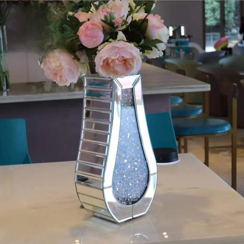 

Mirror glass, light luxury, modern dining table, vase, living room, high-end decoration, flower arrangement, diamond sprinkling,