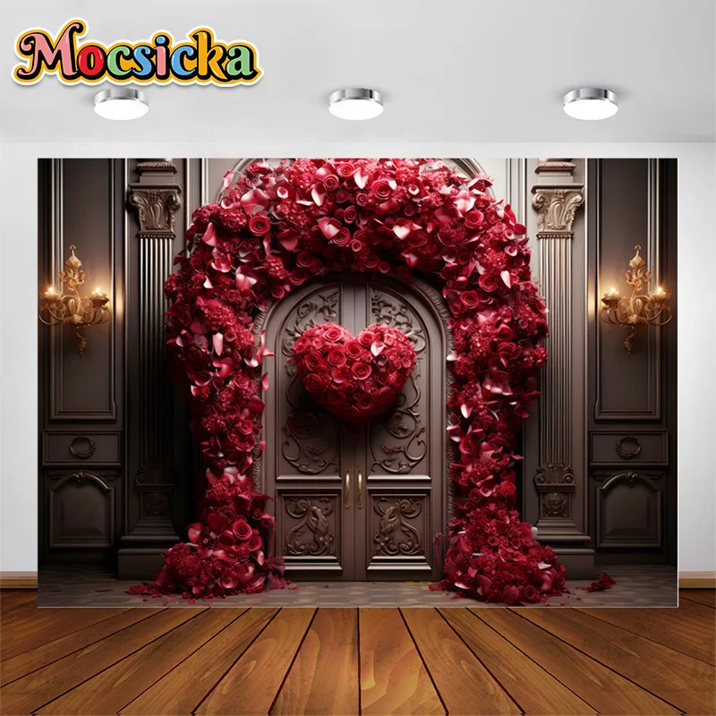 Mocsicka Photography Backdrops Rose Arch Vintage Wall Valentine's Day Wedding Supplies Adult Portrait Photo Backdrops Photobooth