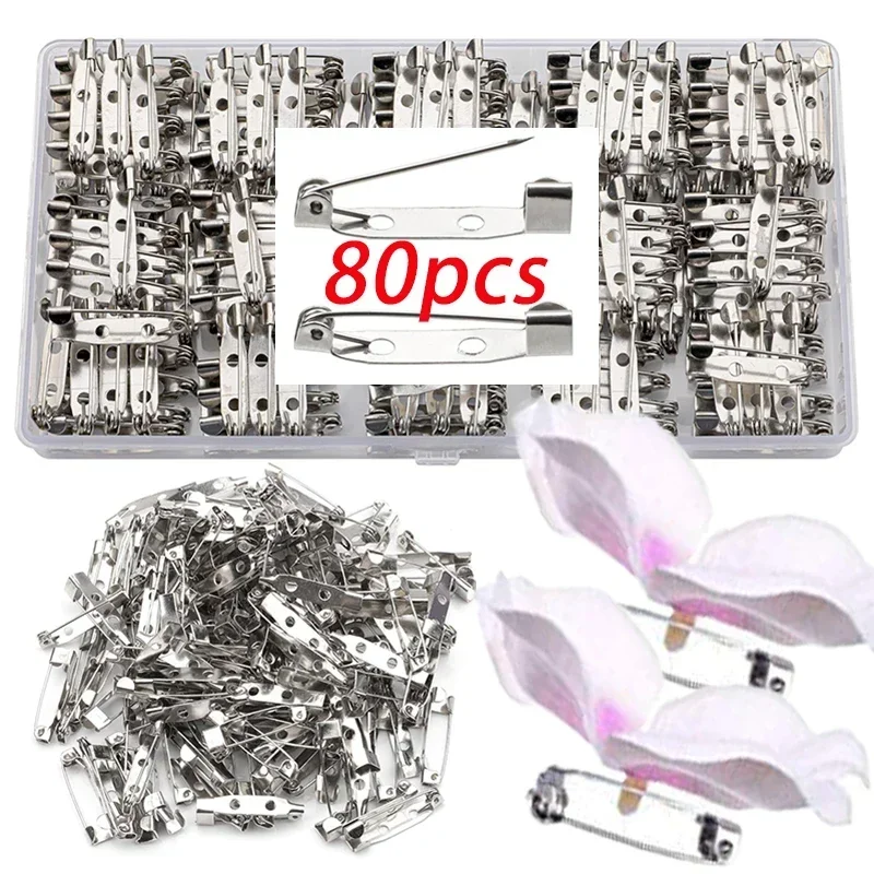 40/80PCs 15/20/25/35mm Brooch Base Back Bar Pins Findings Jewelry Making Clip Safty Catch Findings Pin Back Brooch