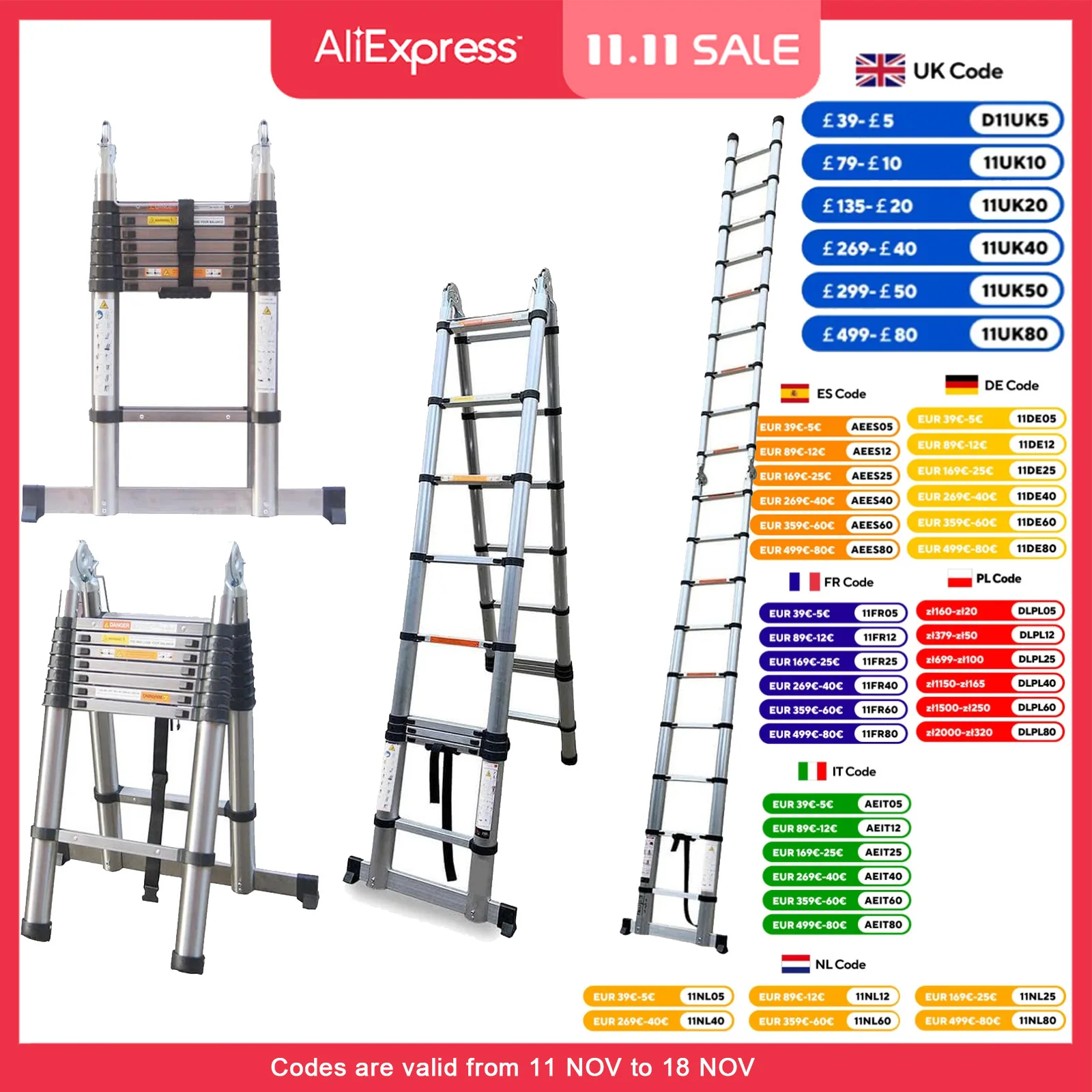 5M Telescopic Straight Ladder A-Frame Sturdy Stainless Steel Folding Ladder 16.5ft 2-IN-1 Extension Ladder Household 330lb/150kg