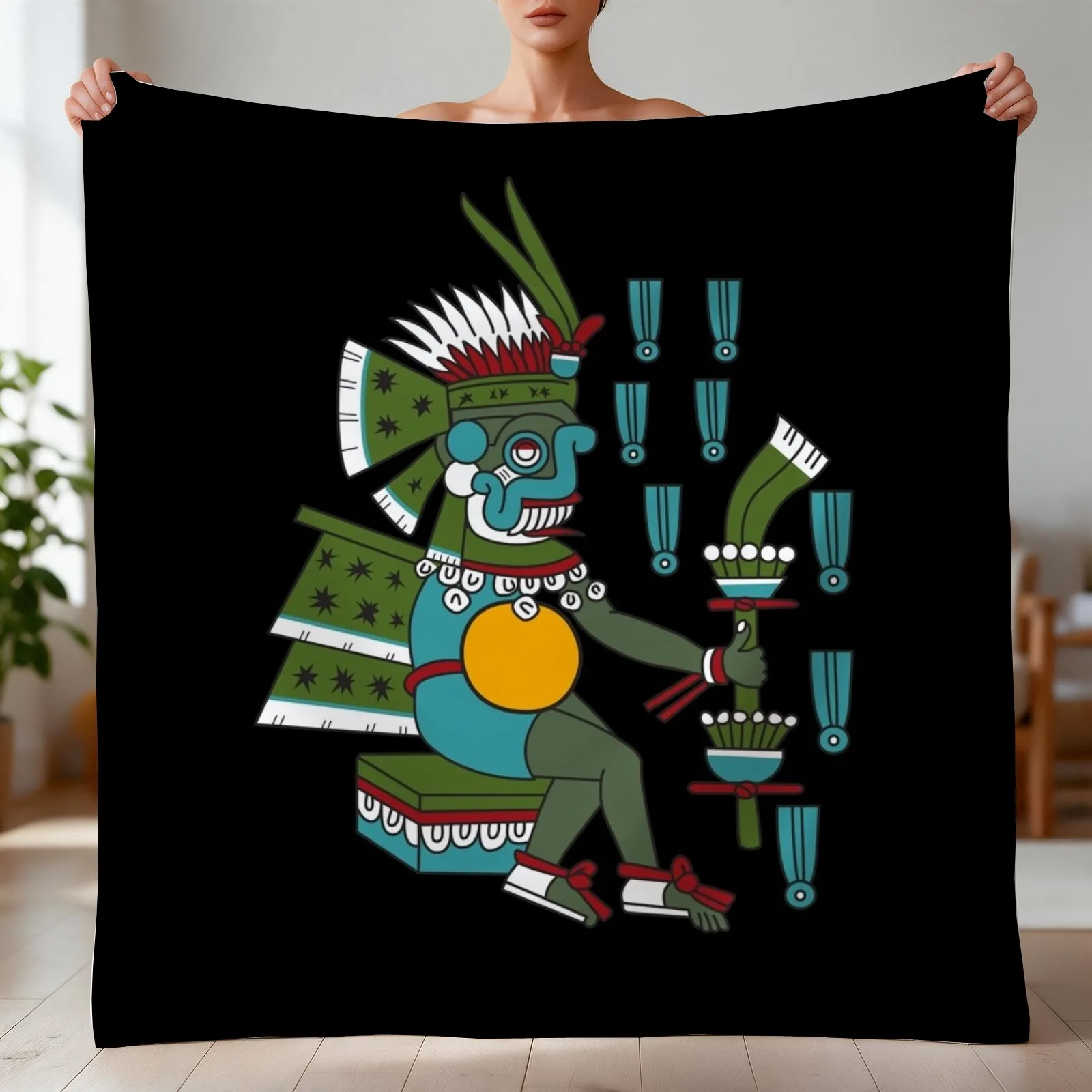 Aztec Deity Tlaloc , God of the Rain, Thunder, Earthquakes, Codex Magliabechiano. Throw Blanket