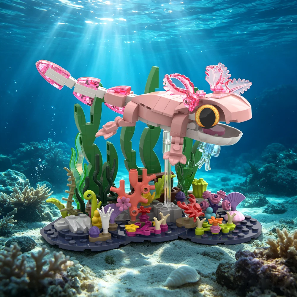 MOC Axolotleds Mecha Gecko-10 Movable Lizard Model Building Blocks Reptiles Mechanical Firess Salamanders Toys Bricks Kids Gift