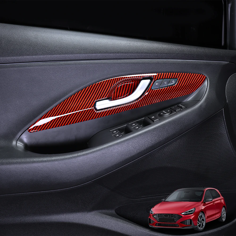 LHD/RHD For Hyundai I30/I30 N 2017-2025 Car Tuning Carbon Fiber Red Inner Door Handle Cover Car Interior Decor Accessories view 4
