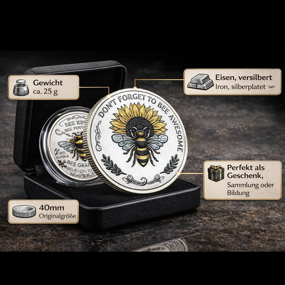 Bee Kind Inspirational Silver Plated Coin Double Sided Sunflower Bee Collectible Challenge Token Positive Gift Souvenir Decor