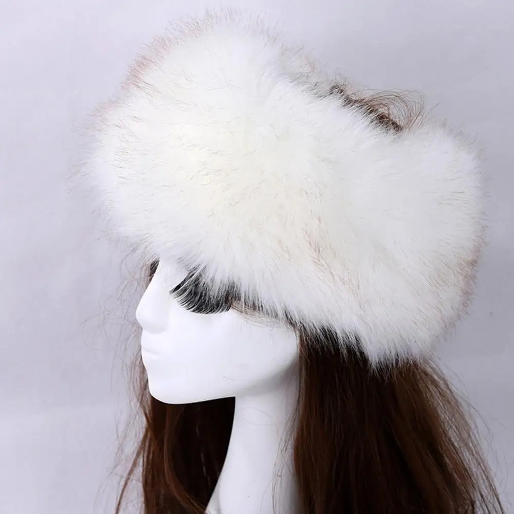 Russian Imitation Fur Hat For Women Men Winter Outdoor Windproof Thick Furry Hairband Solid Color Warm Snow Ski Hair Accessories