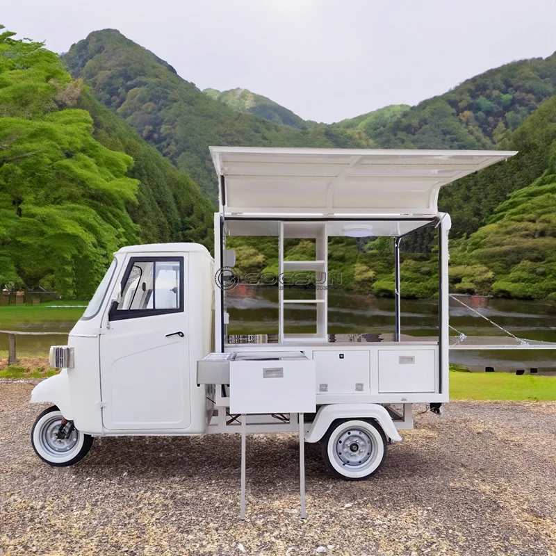 

Ape Food Truck Coffee Food Cart Mobile Beer Bar New Design White Food Cart Tuk Tuk Electric Tricycle Drink Cart For Sale