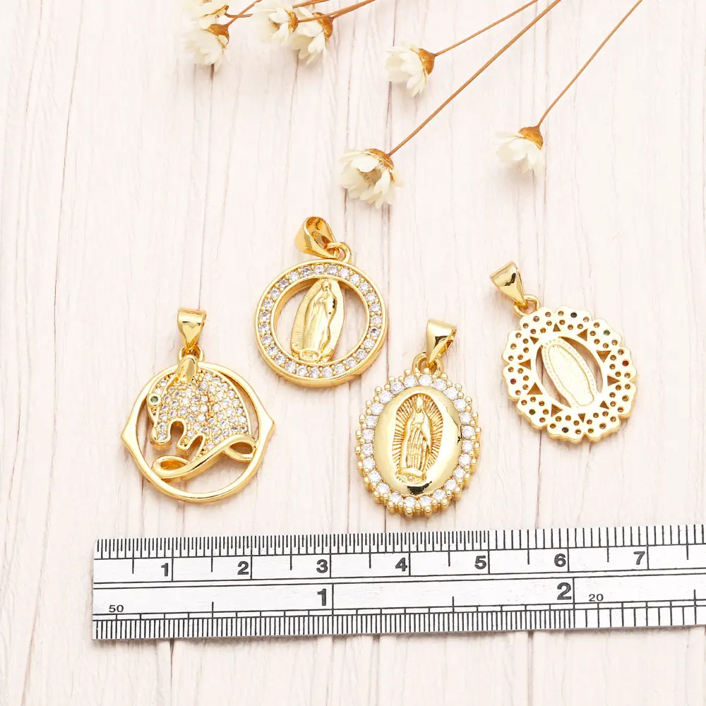 OCESRIO White Crystal Virgin Mary Necklace Pendant Bracelet Copper Gold Plated Medal Jewelry Making Supplies Wholesale pdtb082
