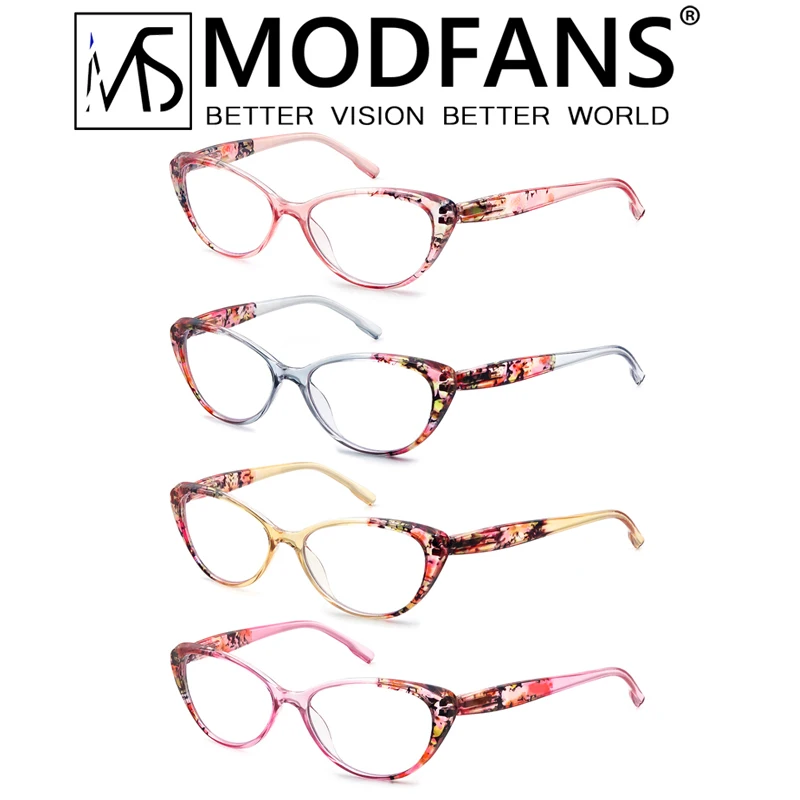 

MODFANS Anti-blue Light Cat Eye Flower Pattern Prescription Spectacle Women Hyperopia Lens Diopter +0 +0.75 +1.0 ~ +4.0 +4.5