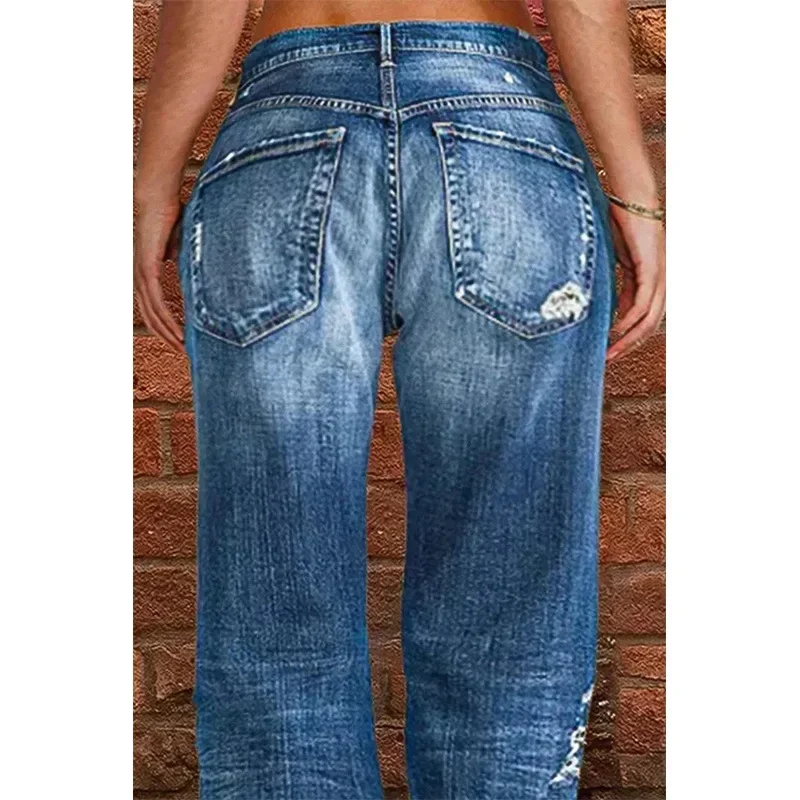 Mom Jeans Denim Broek Capri 2025, Dames Gescheurd Vintage Rechte Wijde Pijpen Broek Jeans Lange Broek Werk Zomer Blauwe Jeans Capri