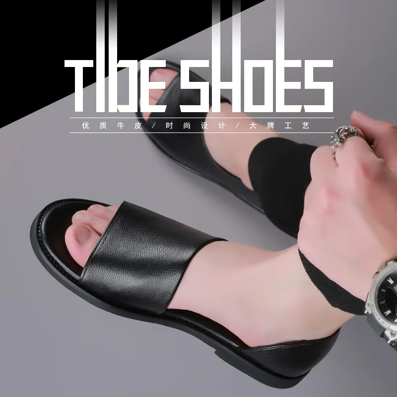 Hot sale High Quality Leather Classics Black Summer Sandals For Men Outdoor Beach Shoes Casuals Sport Sandals Plus size 47 48