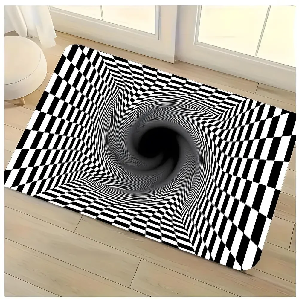 optical art abstract graphic print Optical Illusion Floor Mat Washable Absorbent Flannel Door Mat Non-Slip Indoor Floor Rug