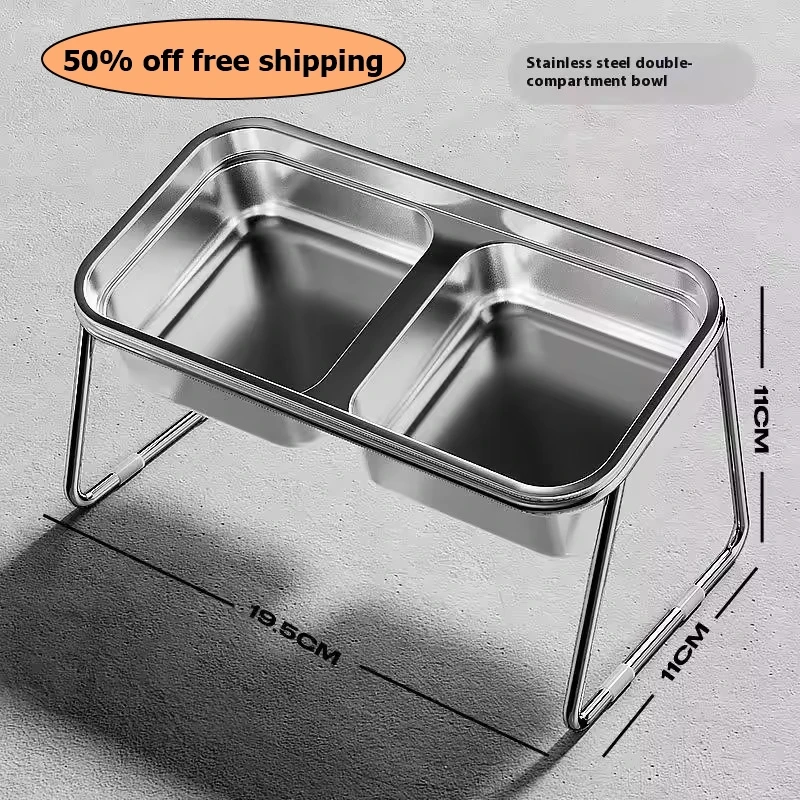 

Stainless Steel Double Compartment Pet Feeding Bowl Slanted Anti Cervical Spondylosis For Cats And Dogs Dual Use Free shipping