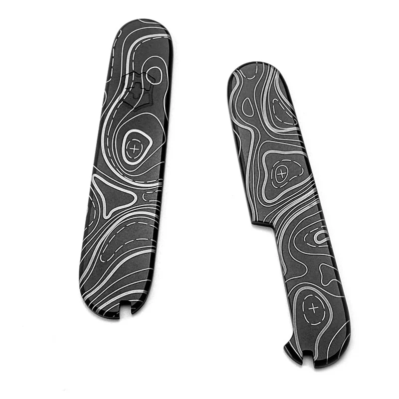 1 Pair Contour Pattern CNC Titanium Material Knife Grip Handle Patches Scales For 91MM Victorinox Swiss Army Knives DIY Parts