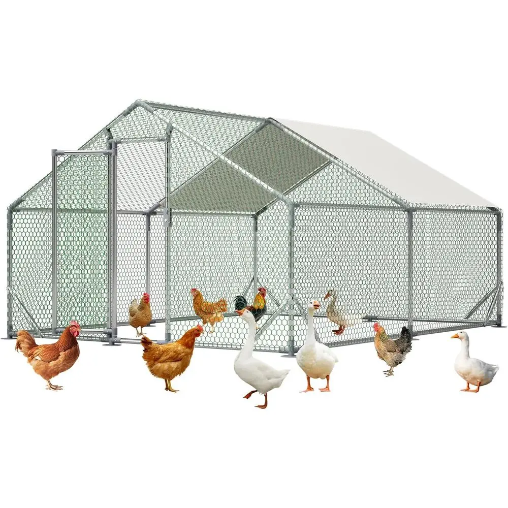 

Large Walk-In Chicken Coop for 10-20 Birds with Waterproof Cover, Suitable for Hens, Rabbits, and Ducks