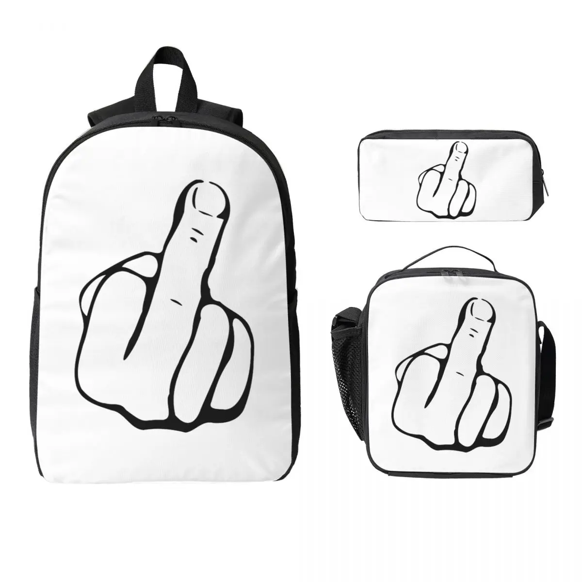 Middle Finger Shows Middle Fingers Backpack BookBag School Bag Computer Shoulder Bags 3ps Insulated Lunch Bag Pencil Case