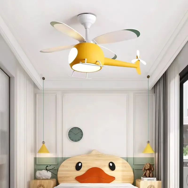 Creative children's room ceiling fan light minimalist helicopter ceiling fan with LED light cartoon baby room decorative light