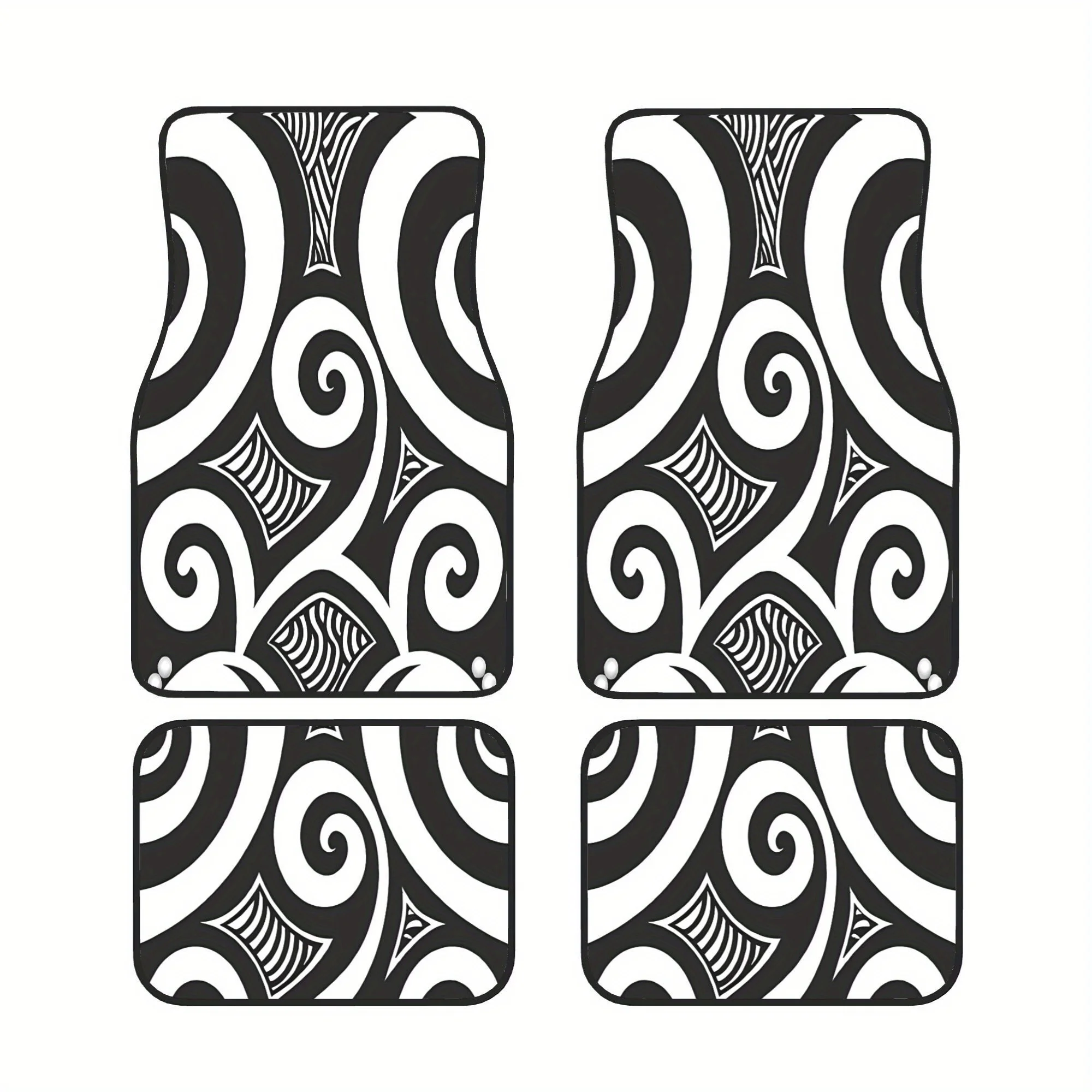Maori Cultural Black And White Koru Pattern Design Innovative Car Floor Mat Set Includes Four Pieces For Full Coverage Across Fr