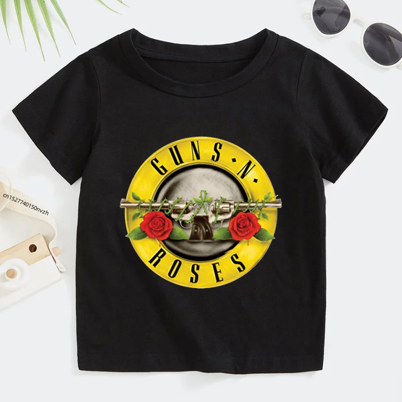 3t ~ 9t Rockband Pistole n Rosen Kinder T-Shirt Jungen und Mädchen Kpop Musik Kurzarm Tops Kinder Freizeit kleidung