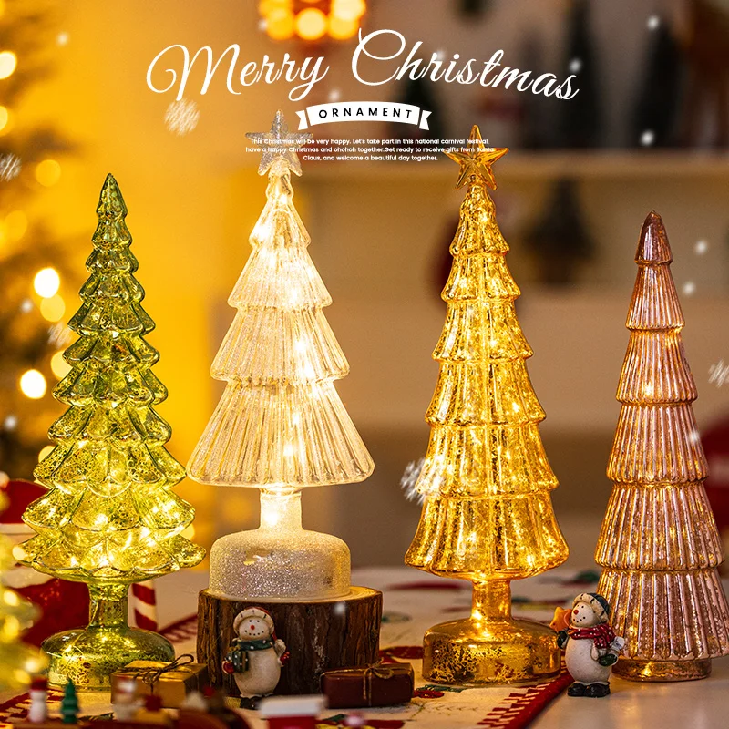 Christmas Living Room Arrangement Luminous Glass Christmas Tree Finished Desktop Activity Atmosphere Props Home Decorations