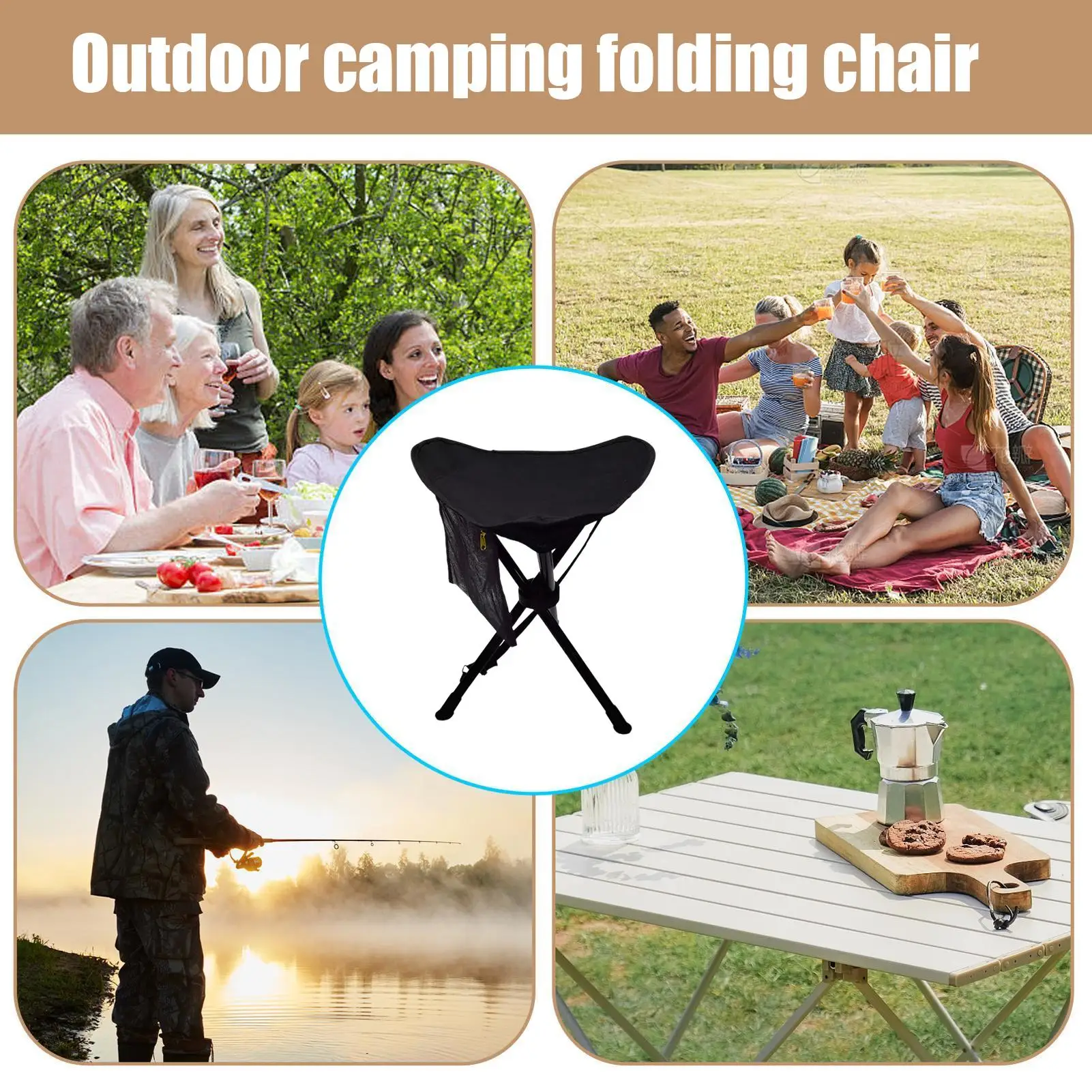 كرسي ترايبود 100 كجم أقصى وزن ترايبود نزهة كرسي المحمولة في الهواء الطلق البراز للبالغين التخييم السفر التنزه الصيد الظهر