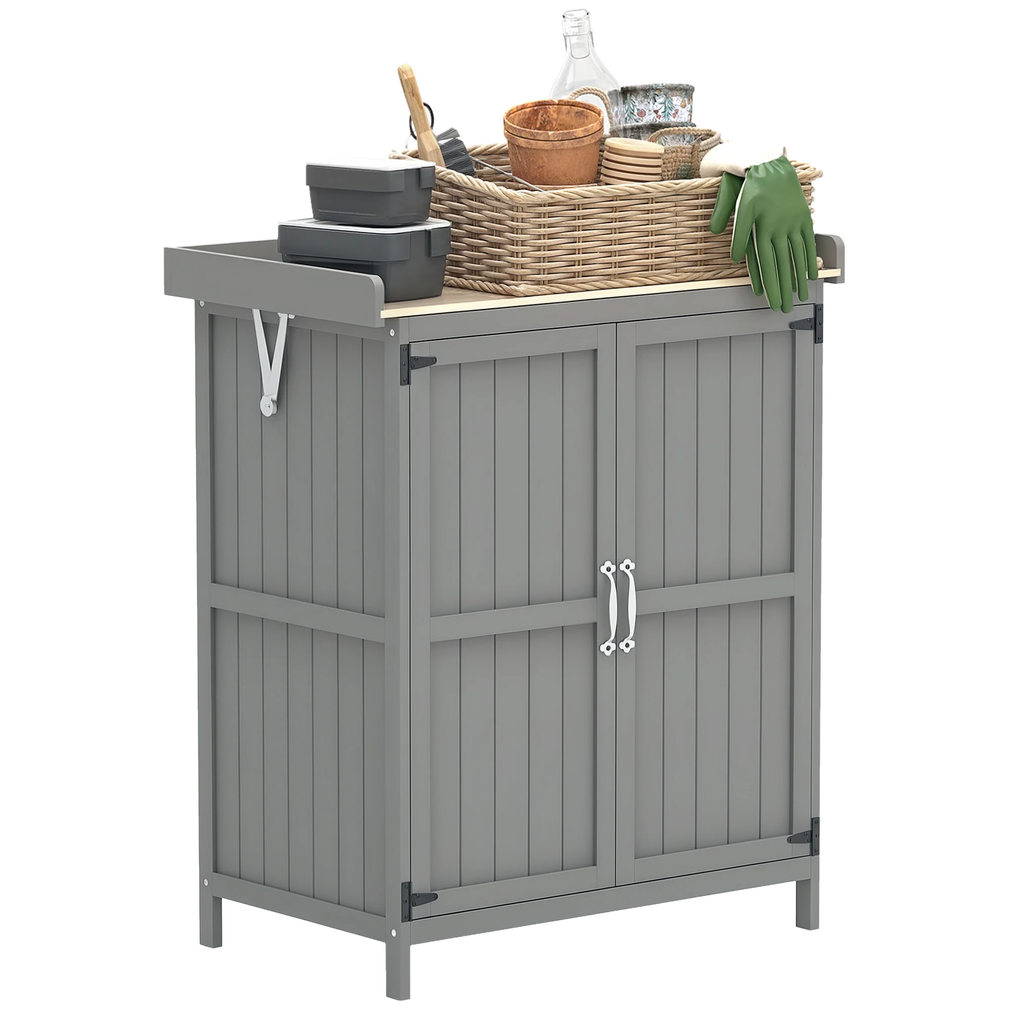 Outsunny Gartenschrank Holz, Geräteschuppen wetterfest 74x43x88cm, Gerätehaus