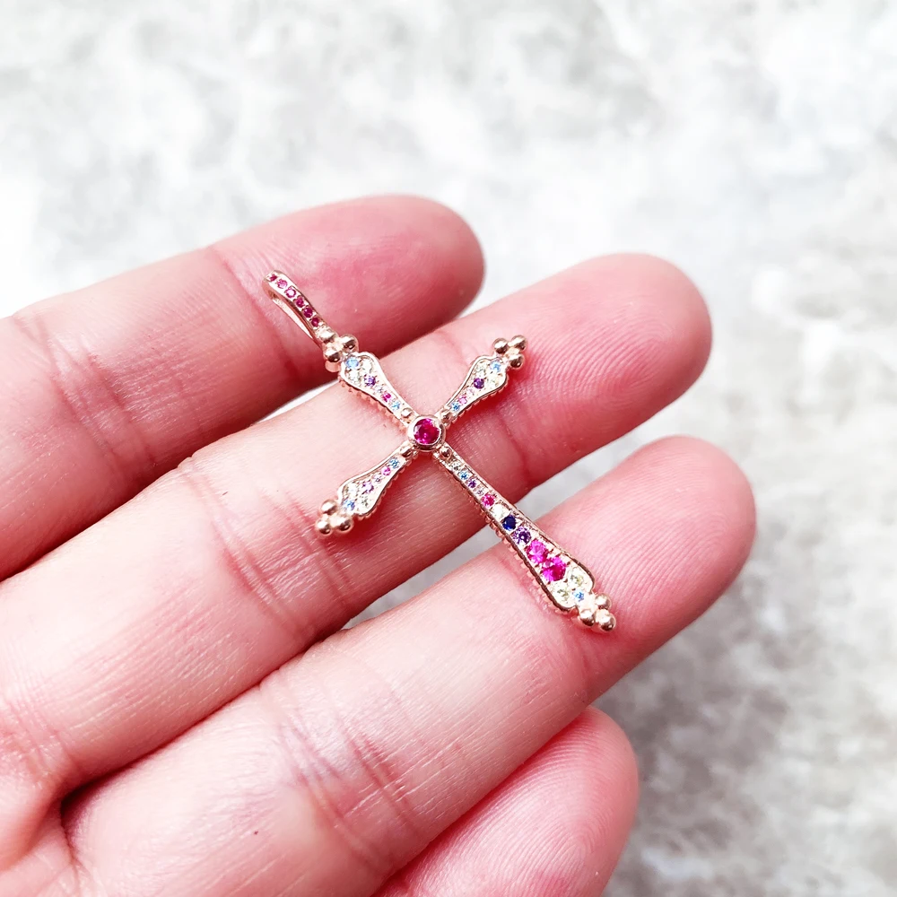 Pendant Royalty Cross Spring Bohemia Fine Jewelry Europe Style 925 Sterling Silver Rose Gold Color Soul Gift For Woman