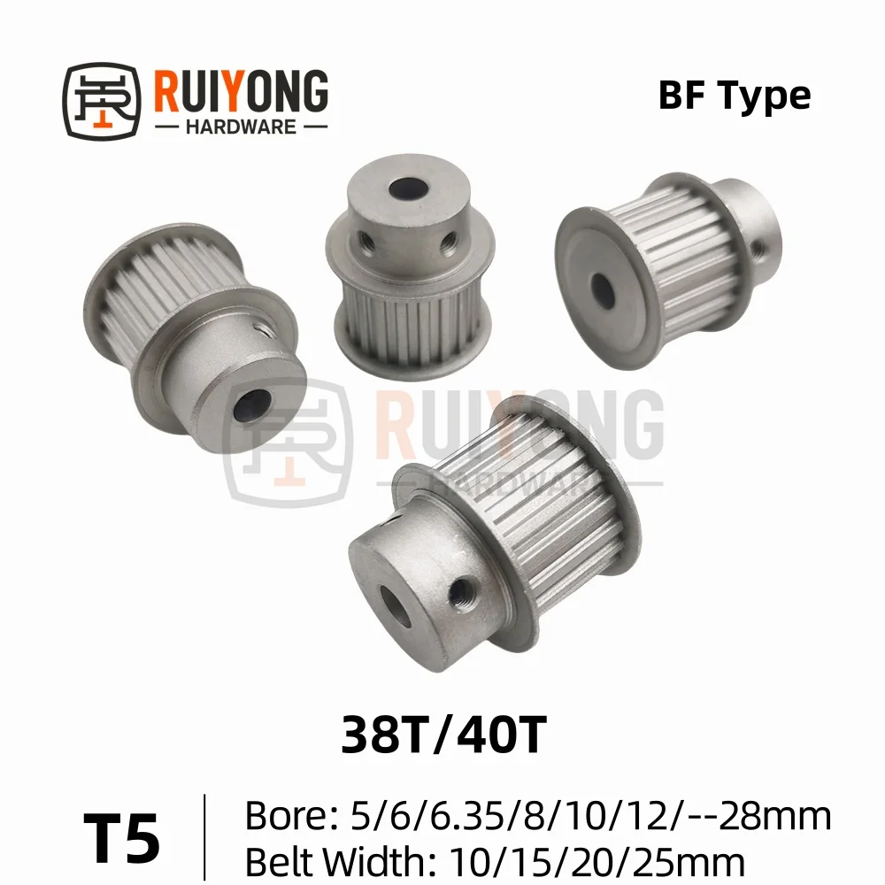 

BF Type T5-38T/40T Bore Size 5mm To 28mm Timing Pulley Teeth Pitch 5mm For Width 10/15/20/25mm Rubber Belt