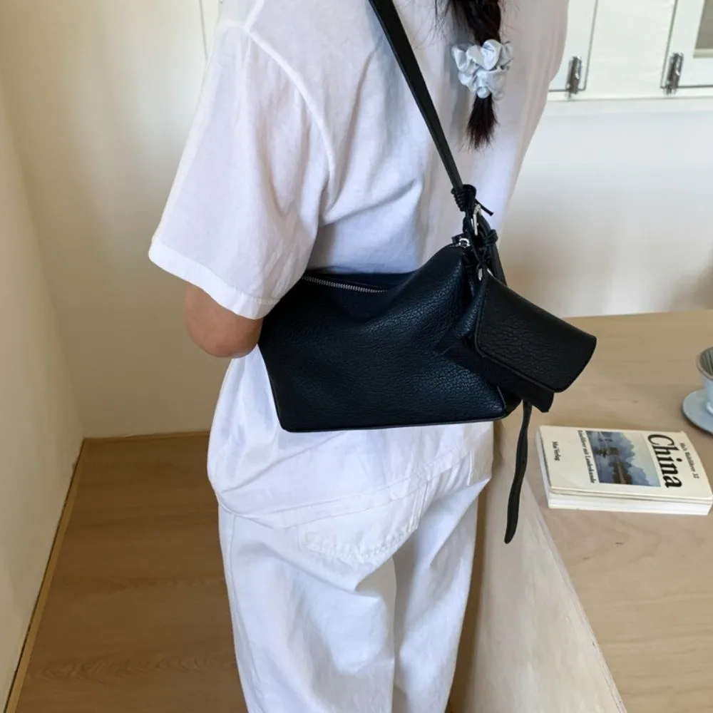 

Elegant Simple Soild Color Boston Bag Versatile Korean Soft Leather Crossbody Bag Zipper With Small Bag Women's Handbags Female