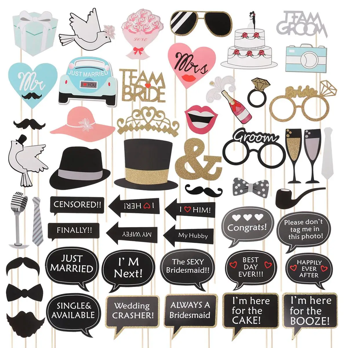 53 Pcs Paper Photo Booth Props Creative Posing Mustache Glasses Party Decoration Cardstock Wooden Sticks Fun Wedding