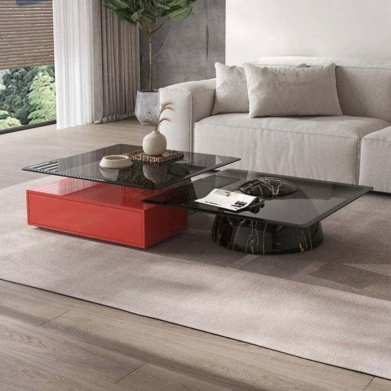 

Light luxury modern minimalist glass coffee table small apartment high-end Italian Nordic ins bright rock slab gray coffee table
