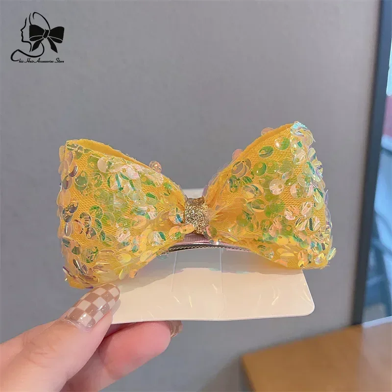 Children\'s Big Bow Sequins Clip Hair Accessories Girl Lovely Ear\'s Hairpin Temperament Clip Baby Headdress Wholesale