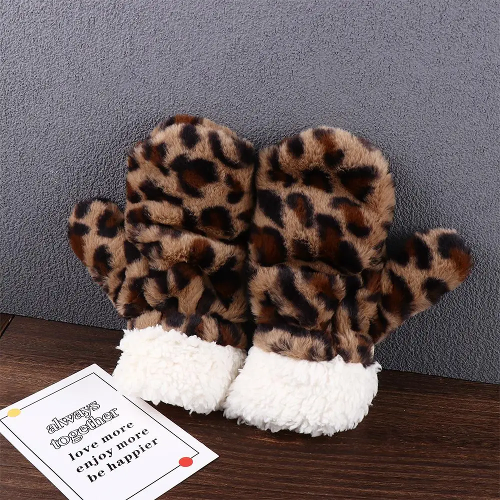 Leopard Pattern Driving Winter And Autumn Plus Velvet Cow Printed Full Fingers Gloves Women Halter Gloves Christmas Mittens