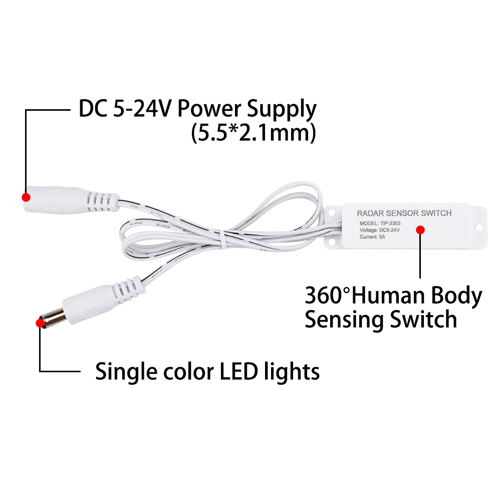 DC 5-24V 5A 5.8GHz Microwave Radar Sensor Switch Controller 5-8m Human Body Induction On/off With Photo Sensor For LED Strip