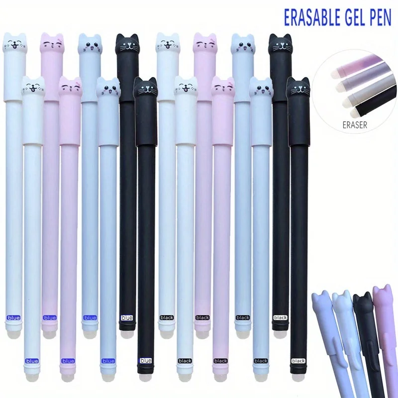 

8/12pcs Creative Cat Erasable Gel Pens Set 0.5mm Washable Handle Magical Blue/Black Ink Erasable Refills Rod Writing Stationer