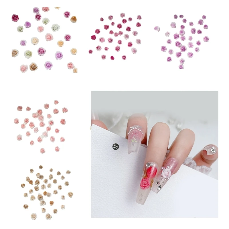 50 simulated Rose Charm Nail Decoration 6/8mm Gradient Butterfly Jewelry Nail parts 3D Flat back Resin flower nail decor