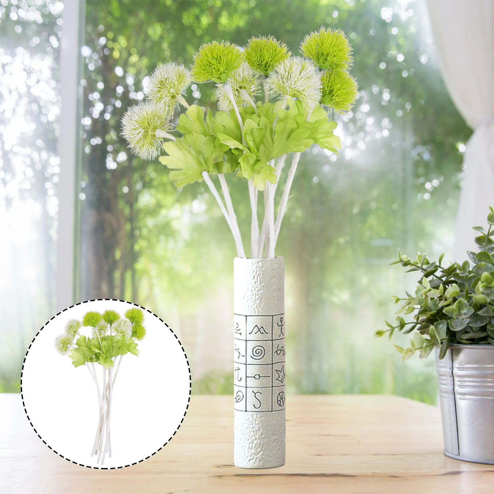 

8Pcs Artificial Plant Lifelike Simulation Hydrangea Dandelion White Green Fake Greenery Decor for Home Office Cafe