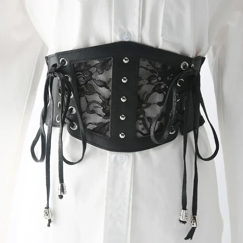 

Lace Elastic Retro Pin Buckle Ladies's Cummerbunds Girdle Tie Rope Wide Multi-size Belts for Women on Shirt Dress Girdle Corset