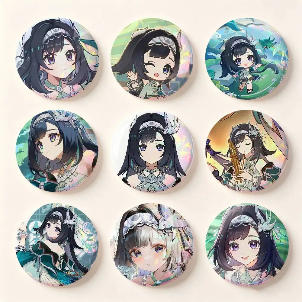 Lan Yan Genshin Impact Badges 25 32 44 58 75 Mm Round Cosplay Pin Bag Decor Fans Collect Friends Gifts Brooch Souvenir
