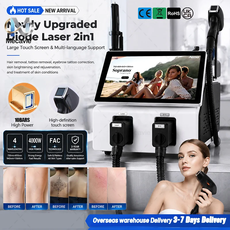 

Mecavie High Power 4000W Diode Laser Hair Removal Picosecond Laser Tattoo Removal All Colors Beauty Machine