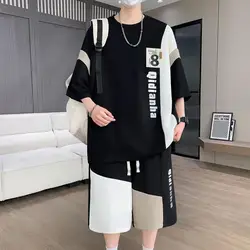 Conjunto de dos piezas para hombre, chándal de moda coreana, camisetas y pantalones cortos, ropa informal, verano, 2024