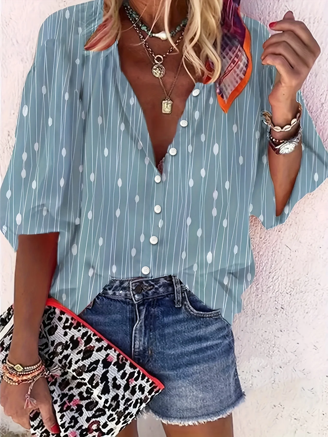 

Women's Ethnic-Style Floral Print Shirt — Casual 3/4-Sleeve Blouse