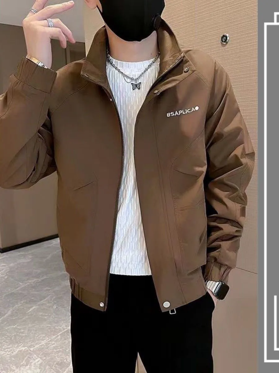 

Мужская повседневная рабочая куртка на осень-зиму, новая, с вышивкой, из смесового хлопка, легкая, на молнии, с длинными рукавами