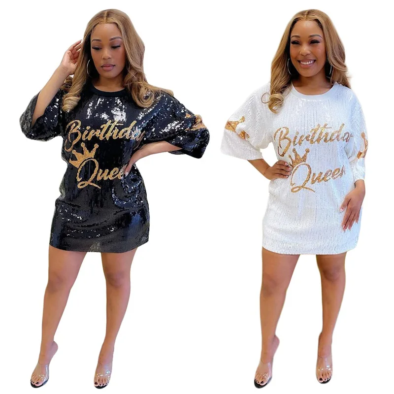 

Женское свободное платье с коротким рукавом и круглым вырезом, уличное модное Повседневное платье с блестками, весна-осень 2023