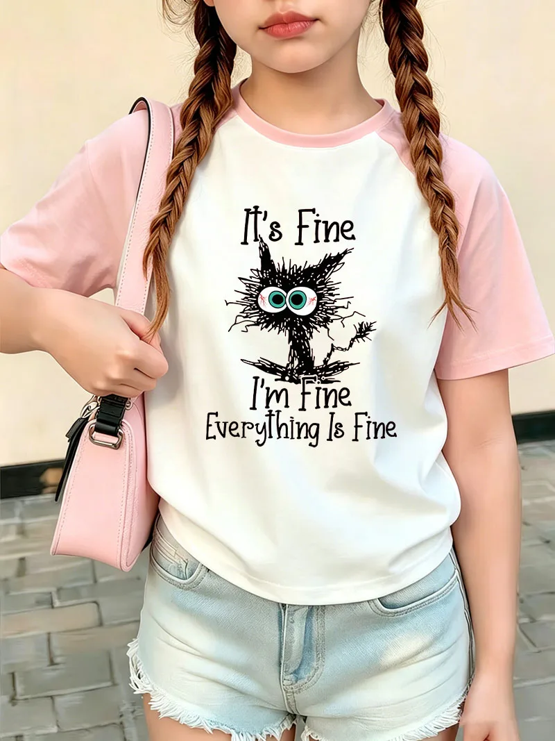 Kawaii Cat T Shirts Cat Funny Kids Children's Short Sleeve T-shirt Boys Girls Casual Top Tee Summer Spring Clothing